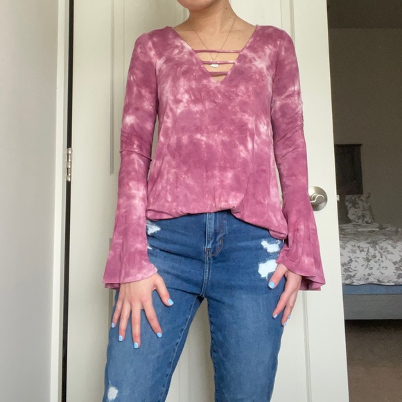 American Eagle Tie Dye Bell Sleeve Top - Picture 2 of 7